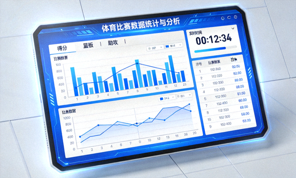屏幕上展示的体育比赛数据统计图表与分析界面